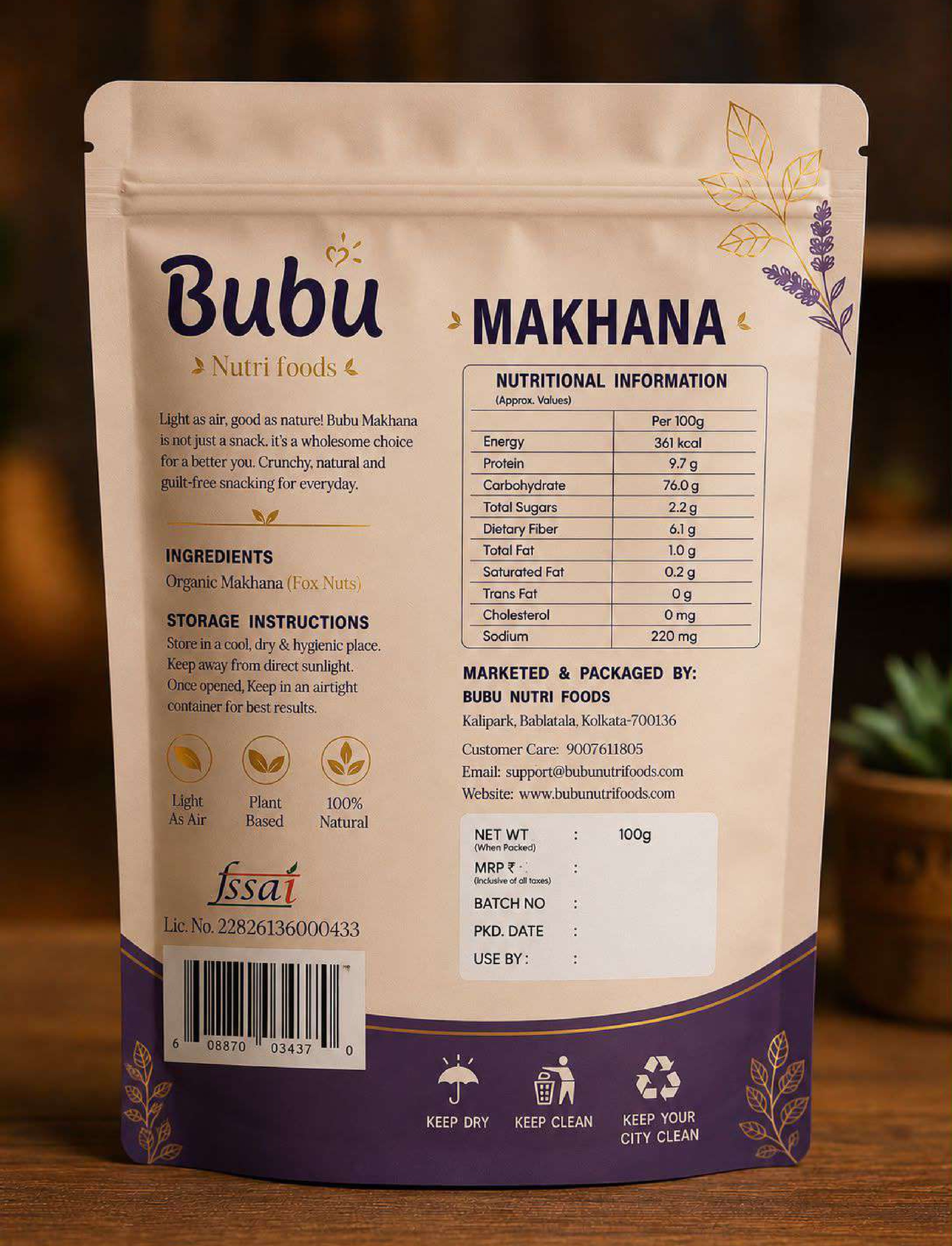 Premium Plain Phool Makhana - Back